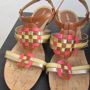 Anne Klein Tilly Sport Cork Wedge Iflex Sandal Rose Cognac Gold NWOB Sz 9.5